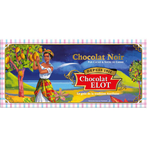 Chocolat Elot Chocolat Noir Pur Cacao & Sucre De Canne 100G