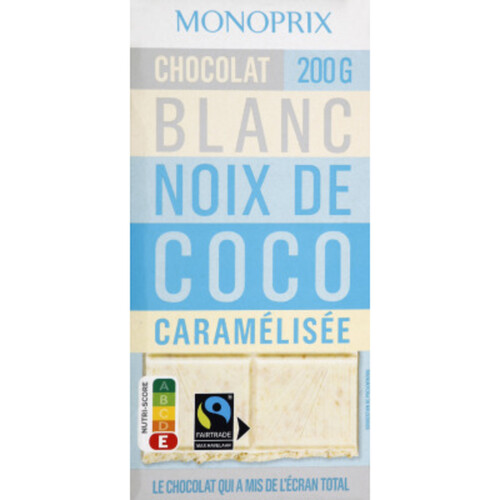 Monoprix chocolat blanc à la noix de coco caramélisée 200g