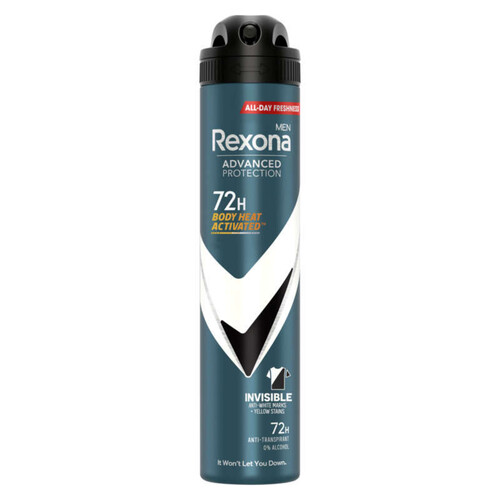 Rexona Men Déodorant Homme Spray Anti-Transpirant 72H Invisible Black & White 200Ml