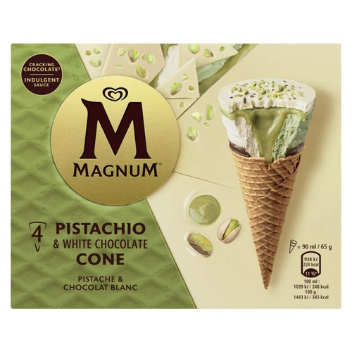 Magnum Glace Cône Pistache & Chocolat Blanc 4x90ml