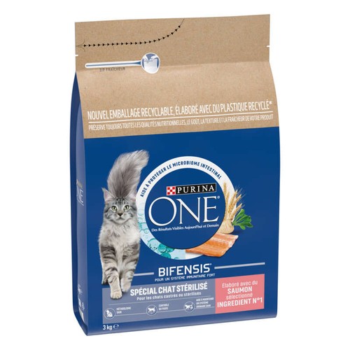 Purina One Croquettes Chat Stérilisé Au Saumon Et Blé 3kg