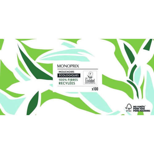 Monoprix mouchoirs écologiques 100% fibres recyclées x100