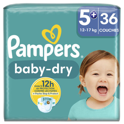 Pampers Baby-Dry Taille 5+, 36 Couches, 12-17kg