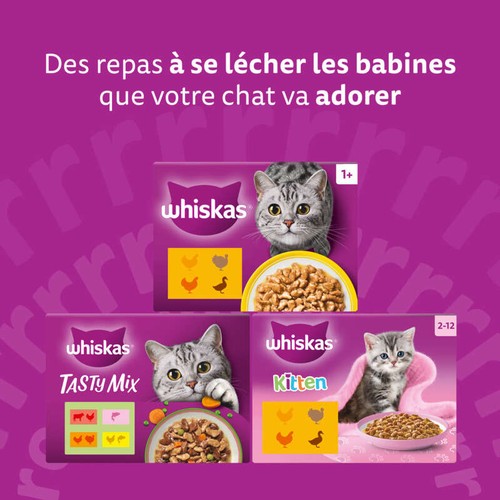 Whiskas Sachets Fraîcheur Festins À La Volaille En Gelée Pour Chat Adulte 12x85g