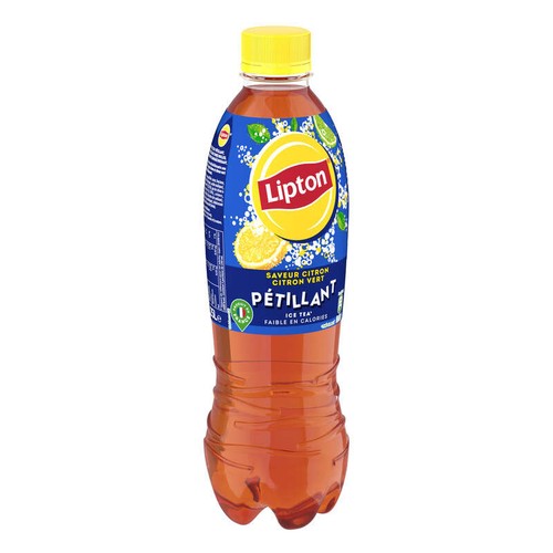 Lipton Ice Tea Thé Glacé Pétillant Saveur Citron et Citron Vert 1,25L