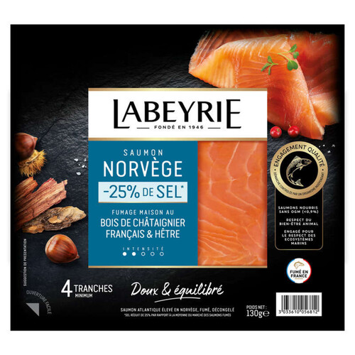 Labeyrie Saumon fumé Le Savoureux de Norvège -25% de sel 4 tranches 130g