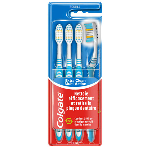 Colgate brosses à dents extra clean multi-action souple x4