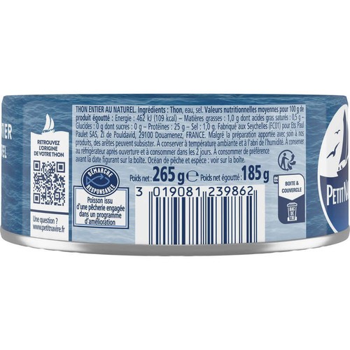 Petit Navire Thon naturel démarche responsable 185g 