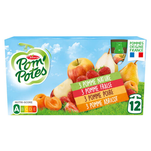 Pom'Potes Classiques mix Pomme, Fraises, Poires Abricots 12x90g