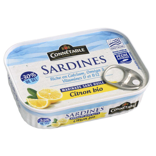 Connétable Sardines Msc Marinade Au Citron Bio Sans Huile À Teneur Réduite En Sel 135G