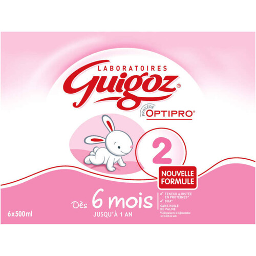Pack Lait 2ème âge Optipro - de 6 mois à 1 an, Guigoz (6 x 500 ml