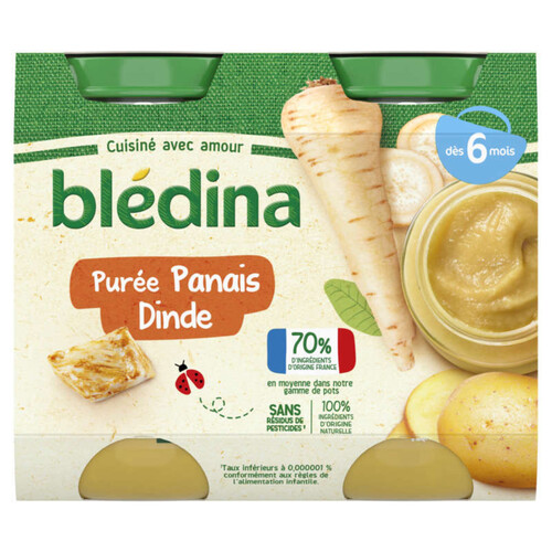 Blédina Pots Purée Panais Dinde dès 6 mois 2x200g