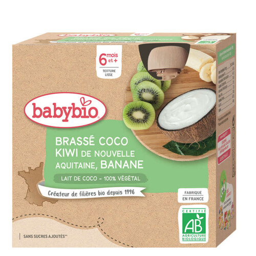 [Par Naturalia]  Babybio Dessert Brassé Bio Coco Kiwi d'Aquitaine & Banane Dès 6 mois 4x85g