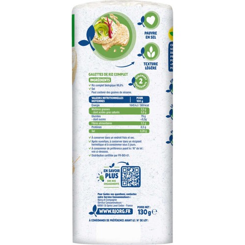 Bjorg Galettes Riz Complet Bio Sans Gluten 130g