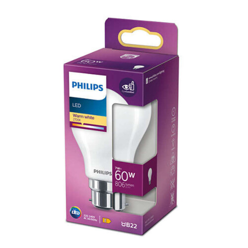 Philips Ampoule LED Standard B22 60W Blanc Chaud Dépolie