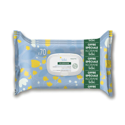 [Para] Klorane Bébé Lingettes nettoyantes au Calendula Peau normale à sèche 3X70 unités