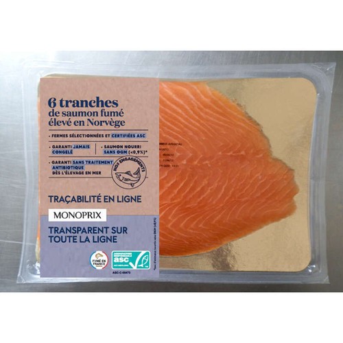 Monoprix Saumon Fumé élevé en Norvège 6 tranches 210g