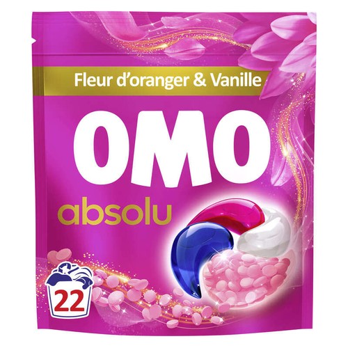 Omo Absolu Lessive Capsules Perles parfumées Fleurs d'Oranger 22 Lavages 371g