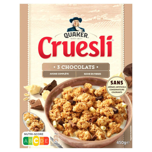 Quaker - Céréales 3 chocolats Cruesli - La boite de 450g