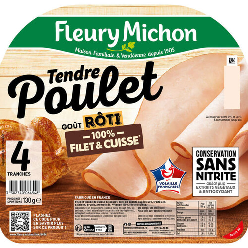 Fleury Michon tendre poulet goût rôti x4 tranches 130g