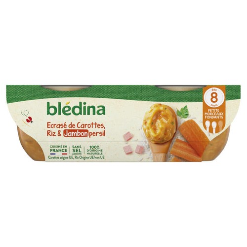 Blédina Idées De Maman Bols Carottes Riz Jambon dès 8 Mois 2x200g