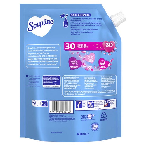 Soupline Berlingot Format Eco-Recharge Adoucissant à diluer Parfum Grand Air 600ml - 29 Lavages