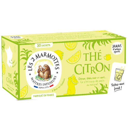 Les 2 Marmottes Thé Citron 30 sachets - 58g