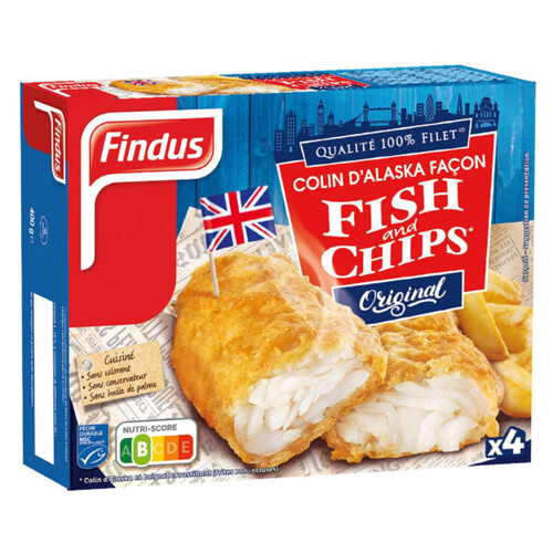 Findus Poisson Pané Colin Façon Fish & Chips MSC Filet x4 100g