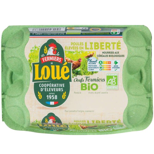 Les Fermiers de Loué Œufs Bio de poules Élevées En Liberté Boîte x6