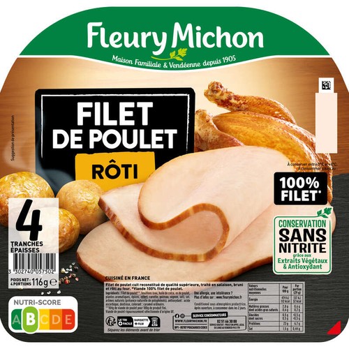 Fleury Michon Filet de Poulet Rôti Sans Nitrite 116g