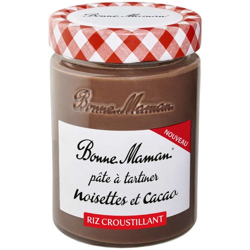 Bonne Maman Pâtes à tartiner noisettes et cacao au riz croustillant 330g