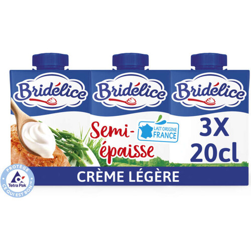 Bridélice Crème Uht Semi-épaisse Légère 18% Mg Briques 3x20cl