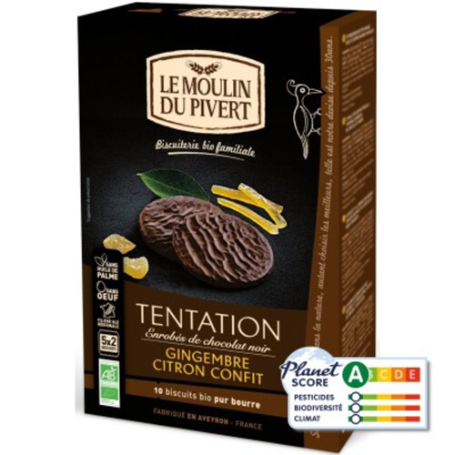 [Par Naturalia] Moulin Du Pivert Biscuits Tentation Chocolat Noir Gingembre & Citron 130G Bio