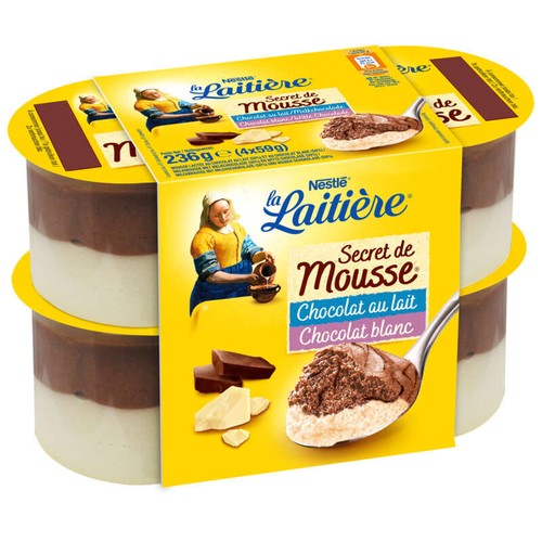 La Laitière Secret de mousse duo ch.lait-ch.blanc 4x59g