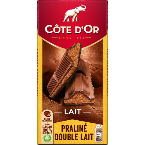 Côte d'Or Tablette Chocolat au Lait fourré Praliné et Double Lait 200g