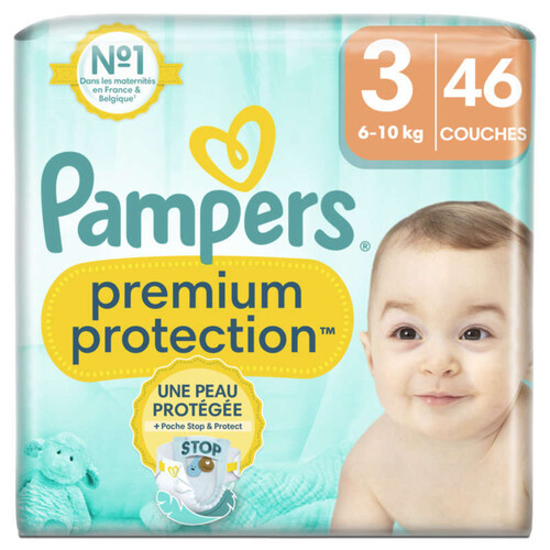 Pampers premium protection taille 3, couches x46, 6kg - 10kg