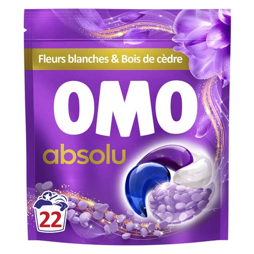 Omo Absolu Lessive Capsules Perles parfumées Fleurs d'Oranger 22 Lavages 371g