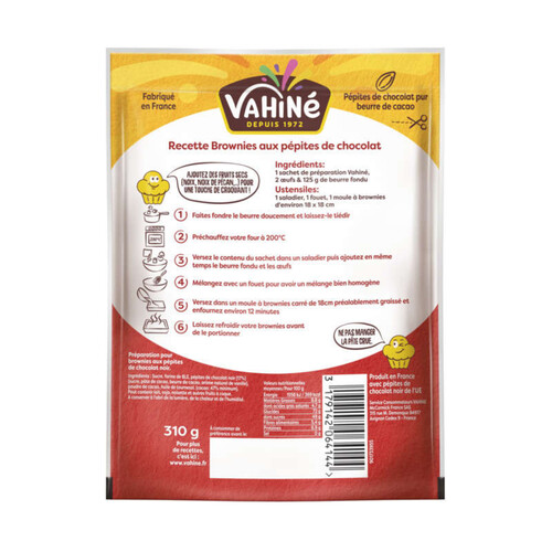 Vahiné brownies pépites de chocolat ultra fondant ! 310g