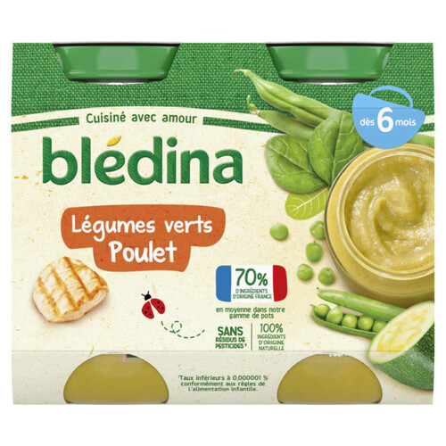 Blédina Pots Légumes verts Poulet dès 6 mois 2x200g