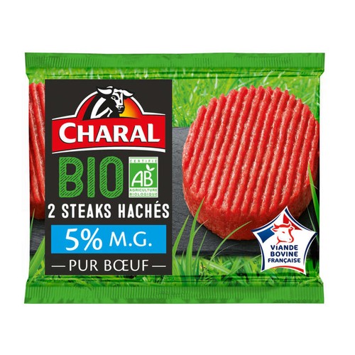 Charal Steaks Hachés 5% M.G Pur Bœuf Bio 2x100g