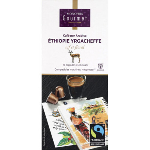 Monoprix Gourmet Café Arabica Ethiopie Yrgacheffe X10 Capsules 52G