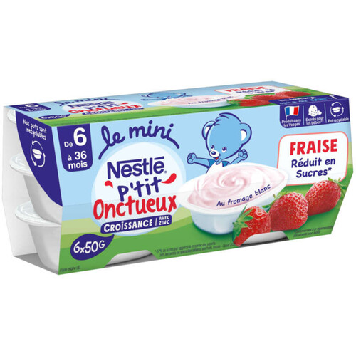 Nestlé Fromage Blanc P'tit onctueux Croissance Mini Fraise 6x50g