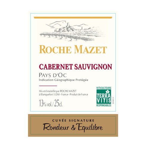 Roche Mazet Cabernet Sauvignon, Vin Rouge De Pays D'Oc, Cuvée Spéciale, 12,5% Vol. 25cl