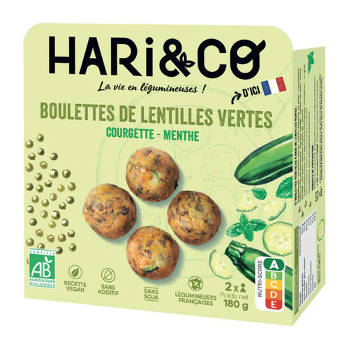 Hari&Co Boulettes Lentilles Vertes Bio Courgettes Menthe, Protéines Végé-Tale 85G