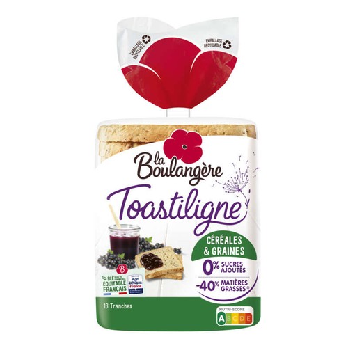 La Boulangère Toastiligne Pain de Mie aux Céréales avec Croûte x12 500g