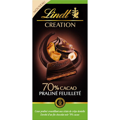 Lindt création noir 70% cacao praliné feuilleté 145g