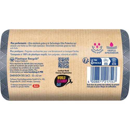 Handy Bag Sacs Poubelle à Poignées Coulissantes Ultra Résistant 15x30L