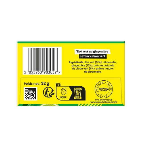 Twinings Thé Vert Saveur Citron Vert Gingembre 32g
