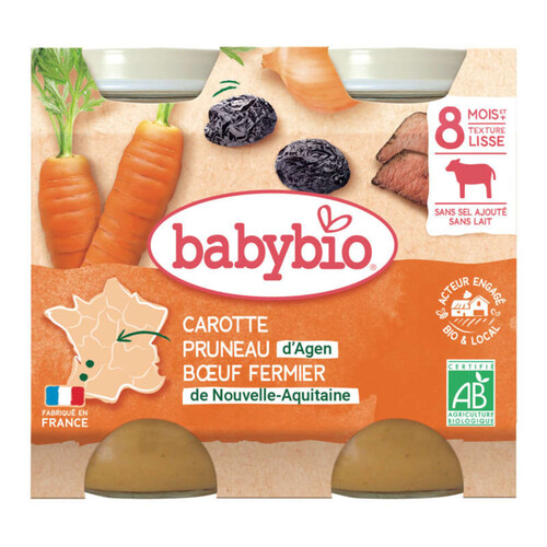 Babybio Petit pot carotte pruneau bœuf 2 x 200g