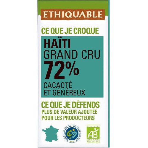 Ethiquable Chocolat Noir 72% Haïti Bio 100g